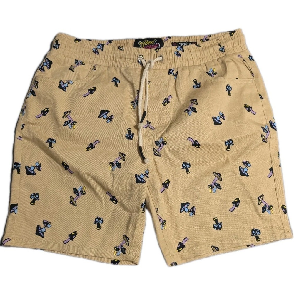 Drill Clothing Good Vibes Mushroom Print Shorts Mens L‎ Stretch Elastic Waist